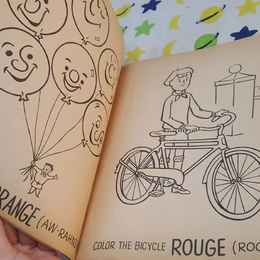 1962 Let's Color in French and Spanish Coloring Books Vintage